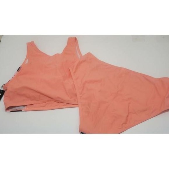 Tempt Me NWT Women's Coral High Waist Bikini Swimsuit Floral Patchwork Stretch M - Picture 2 of 6